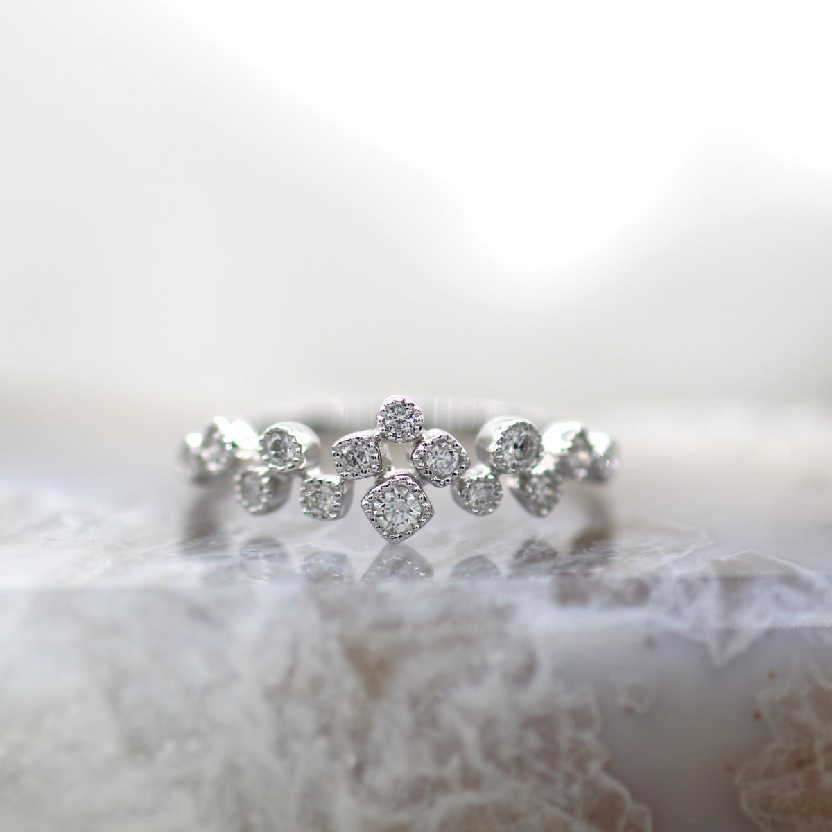 14K White Gold Scattered Constellation Mil Grain Accented Diamond Fashion Ring