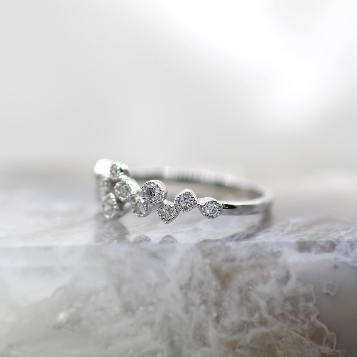 14K White Gold Scattered Constellation Mil Grain Accented Diamond Fashion Ring
