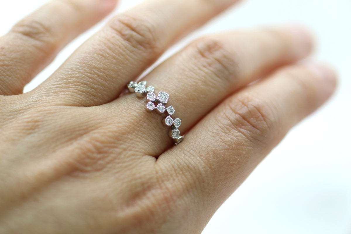 14K White Gold Scattered Constellation Mil Grain Accented Diamond Fashion Ring