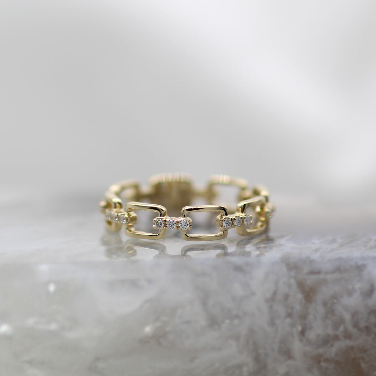 14K Yellow Gold Chain Link Diamond Ring