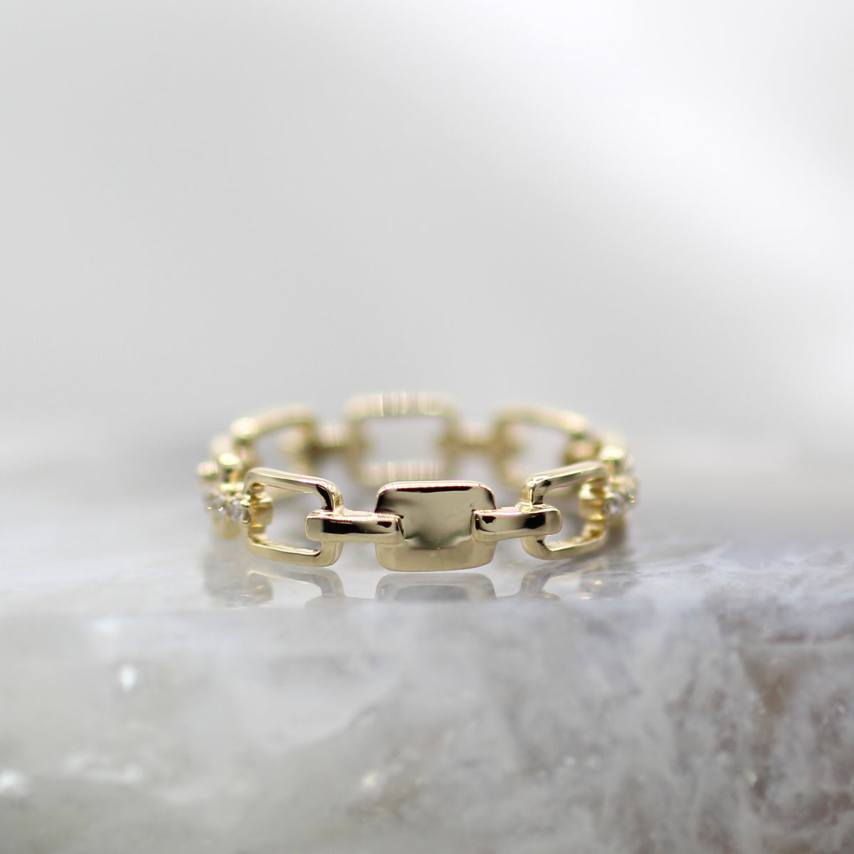 14K Yellow Gold Chain Link Diamond Ring
