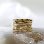 14K Yellow Gold Wrinkled Texture Wide Dual Finish Statement Ring