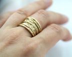 14K Yellow Gold Wrinkled Texture Wide Dual Finish Statement Ring