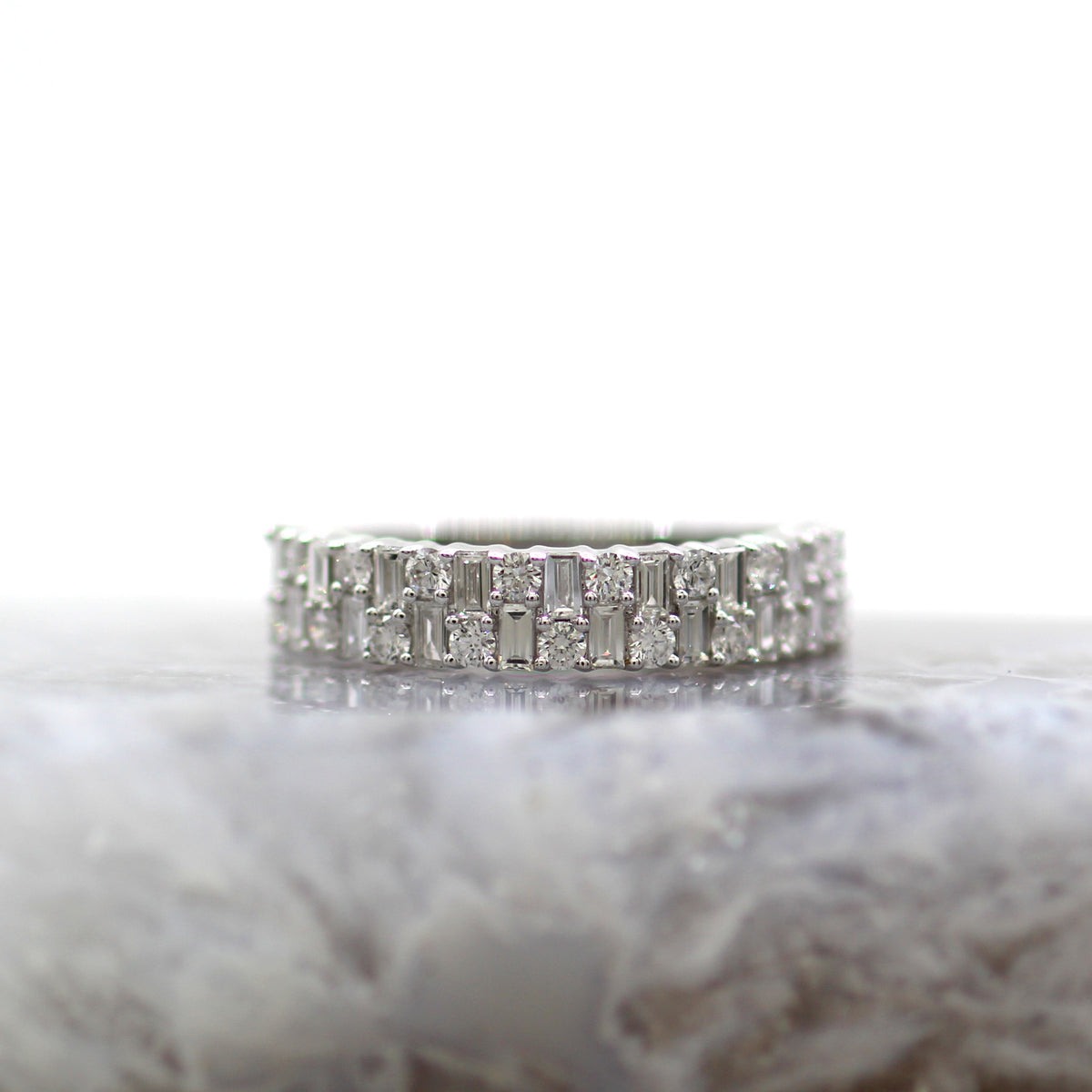 14K White Gold Double Row Baguette Diamond Band