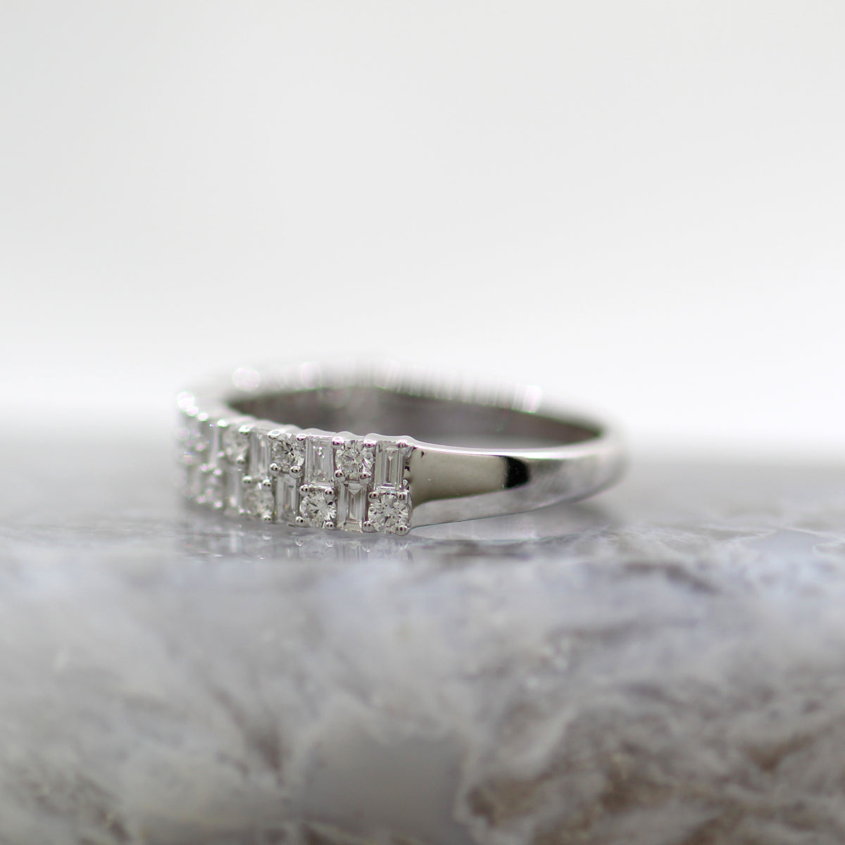 14K White Gold Double Row Baguette Diamond Band