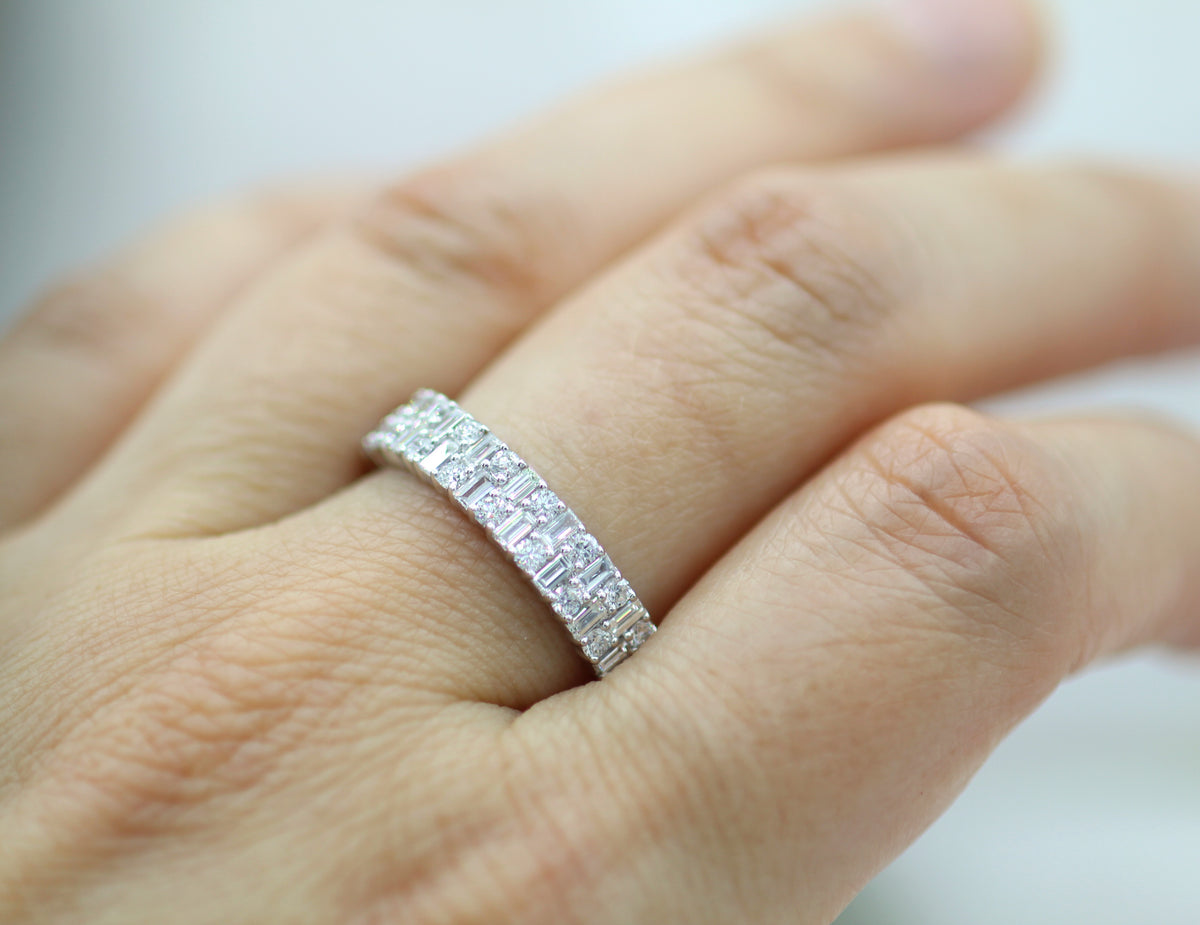 14K White Gold Double Row Baguette Diamond Band