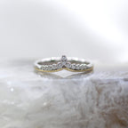 14K Two Tone White and Yellow Gold Diamond Chevron Tiara Crown Wedding Band