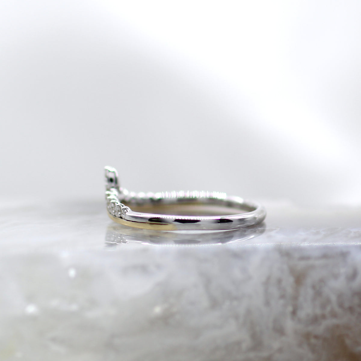 14K Two Tone White and Yellow Gold Diamond Chevron Tiara Crown Wedding Band
