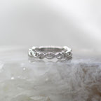 14K White Gold Diamond Accented Brushed Vine Wedding Band