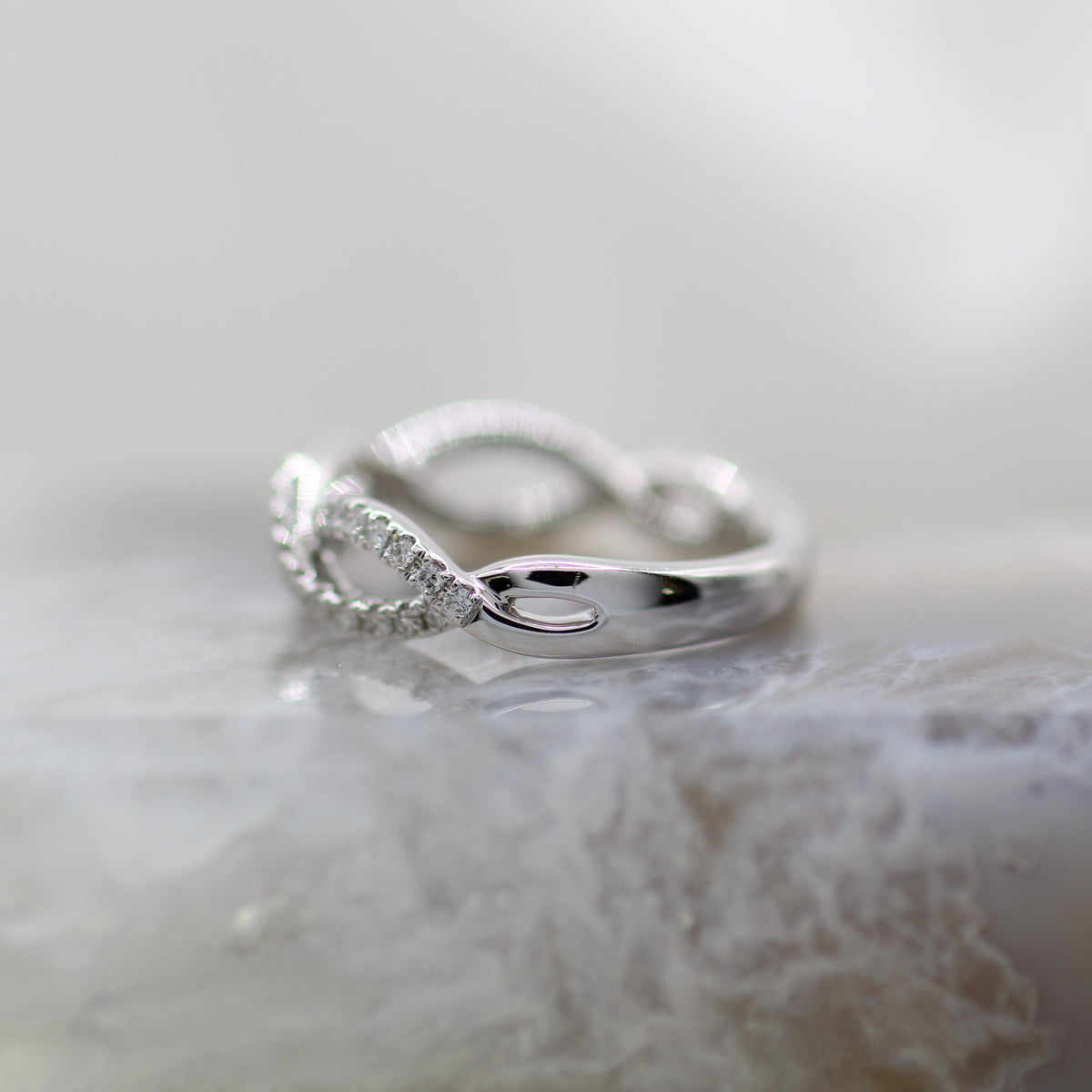 14K White Gold Infinity Twist Diamond Accented Ring