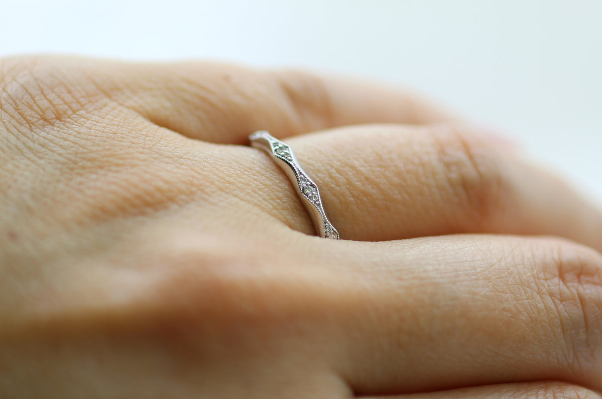 14K Whtie Gold Diamond Harlequin Vintage Inspired Eternity Band