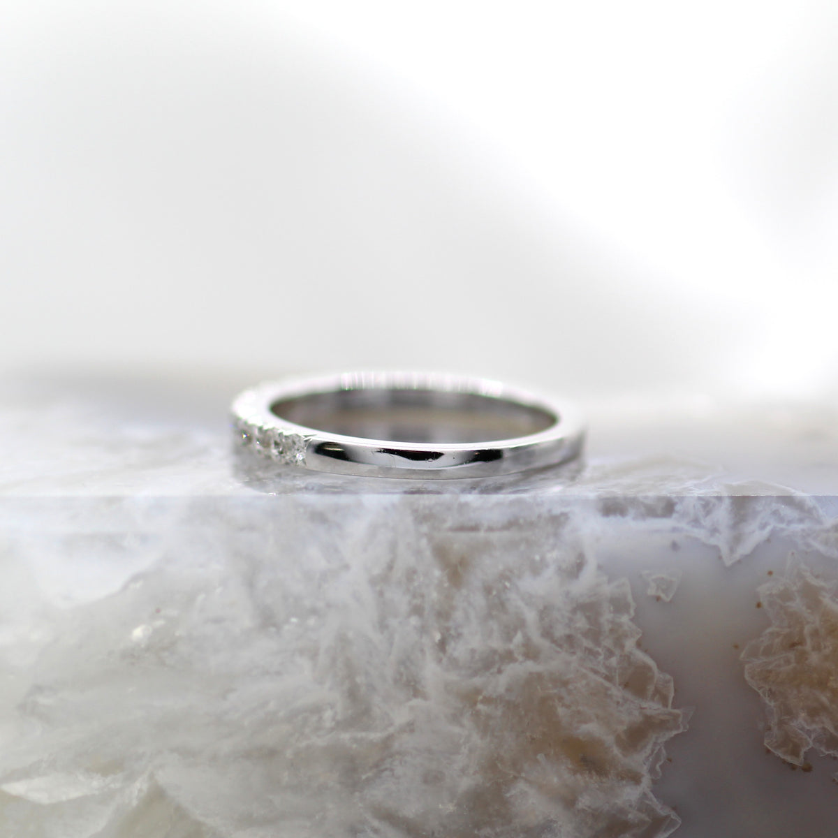 14K White Gold Diamond Pave Delicate Wedding Band