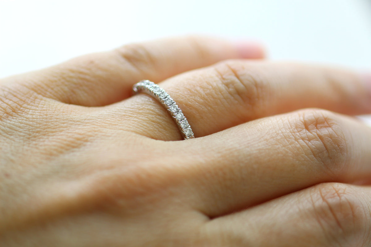 14K White Gold Diamond Pave Delicate Wedding Band