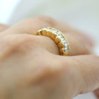 14K Yellow Gold Retro Diamond Fashion Ring with Scalloped Channel