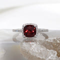 14K Whtie Gold Halo Style Garnet and Diamond Ring