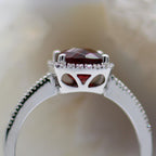 14K Whtie Gold Halo Style Garnet and Diamond Ring