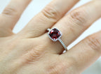14K Whtie Gold Halo Style Garnet and Diamond Ring
