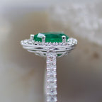 14K White Gold Pear Shape Halo Style Emerald and Diamond Ring