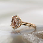 14K Rose Gold Halo Style Oval Dusty Rose Morganite and Diamond Ring