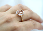 14K Rose Gold Halo Style Oval Dusty Rose Morganite and Diamond Ring