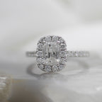 14K White Gold Elongated Cushion Diamond Halo Engagement Ring