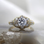 18K Yellow Gold Vintage Lace Inspired Mil Grain Accented Diamond Engagement Ring