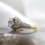 18K Yellow Gold Vintage Lace Inspired Mil Grain Accented Diamond Engagement Ring
