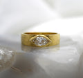 14K Yellow Gold Hammer Textured Solitaire Ring with Bezel Set Marquise Diamond
