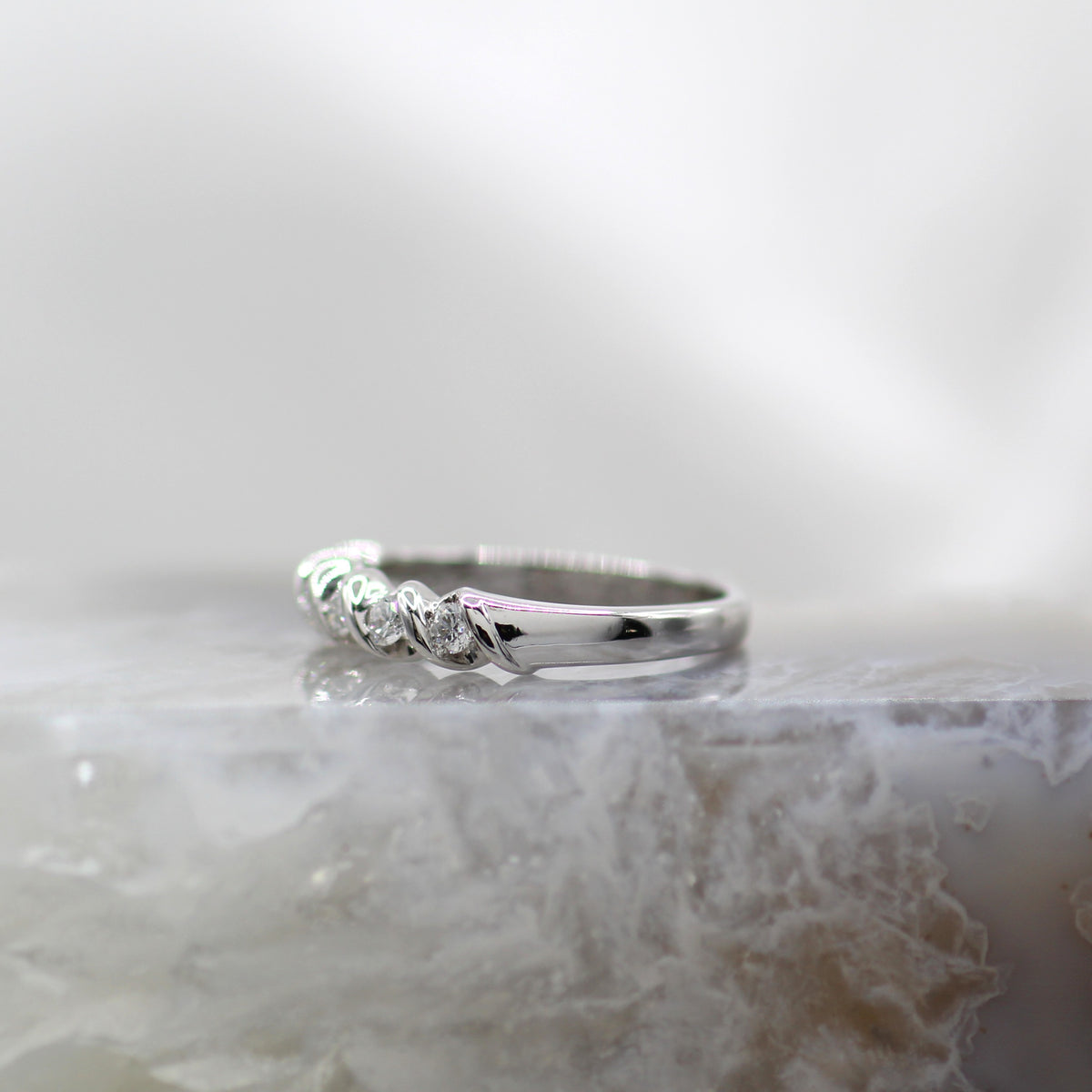 10K White Gold Five Stone Angled Channel Diamond Band