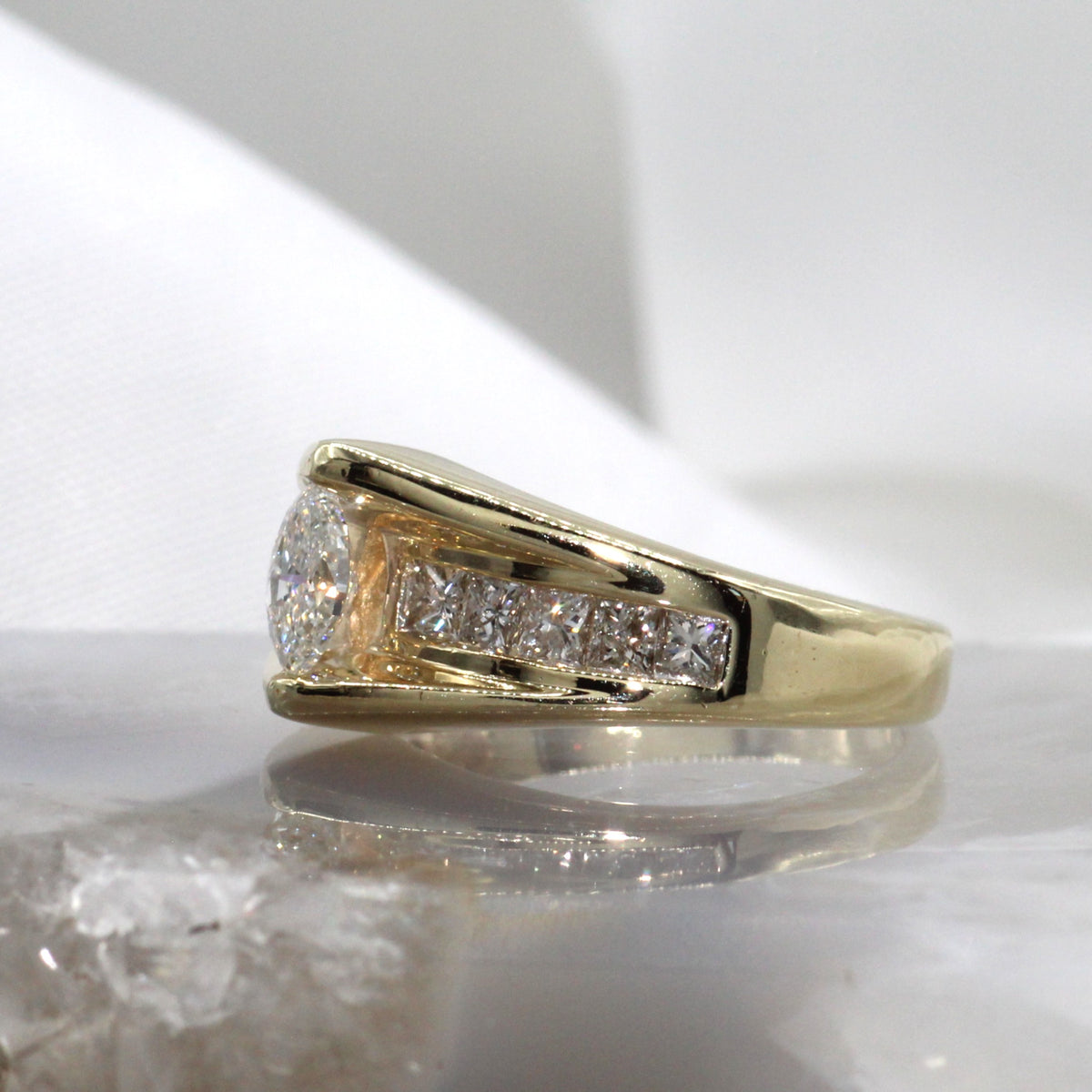 14K Yellow Gold Geometric Retro Chevron Engagement Ring