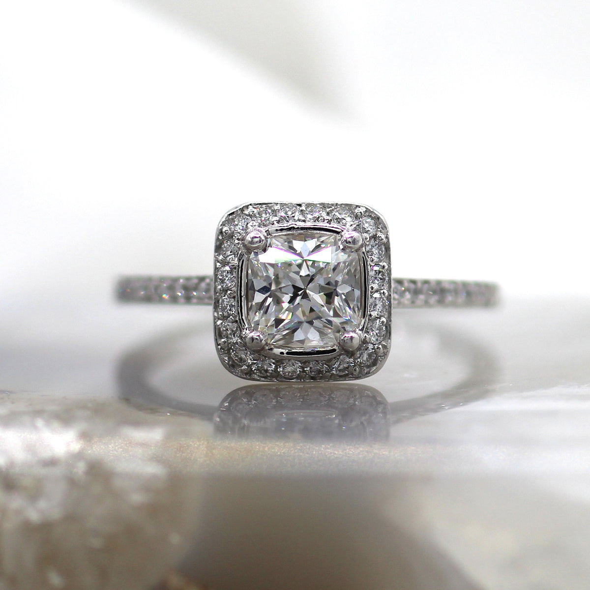 Platinum Cushion Diamond Halo Engagement Ring