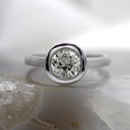 14K White Gold Bezel Set Solitaire Engagement Ring with Old European Diamond