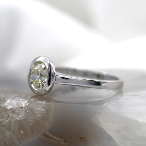 14K White Gold Bezel Set Solitaire Engagement Ring with Old European Diamond