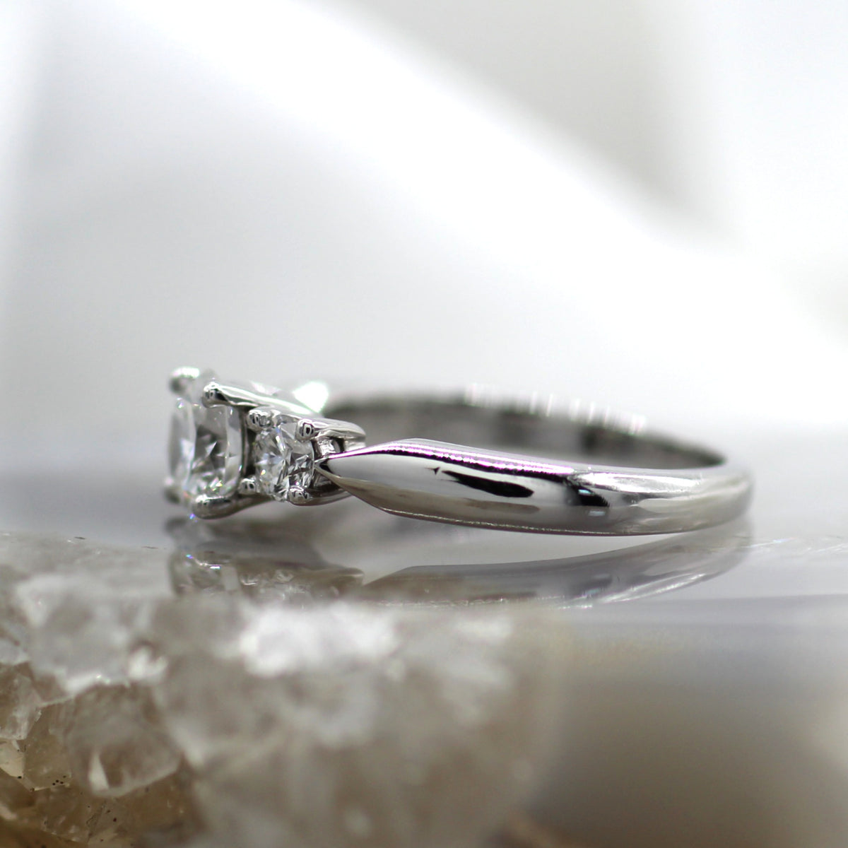 Platinum Three Stone Engagement Ring with Round Diamonds