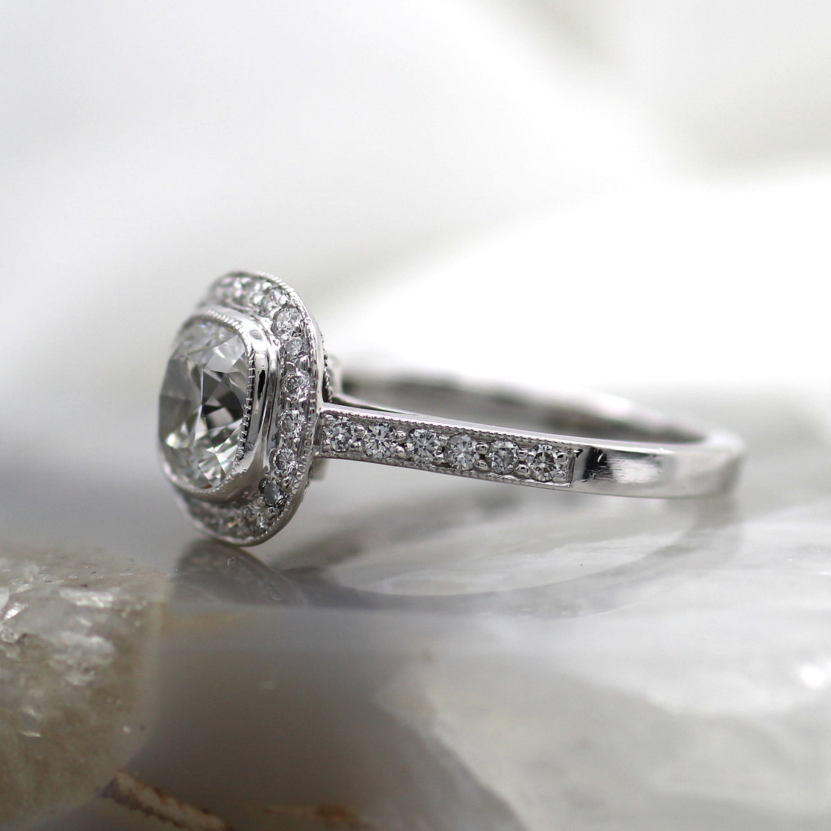 Platinum Cushion Halo Engagement Ring