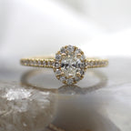 14K Yellow Gold Oval Halo Pave Diamond Engagement Ring