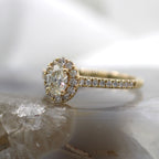 14K Yellow Gold Oval Halo Pave Diamond Engagement Ring