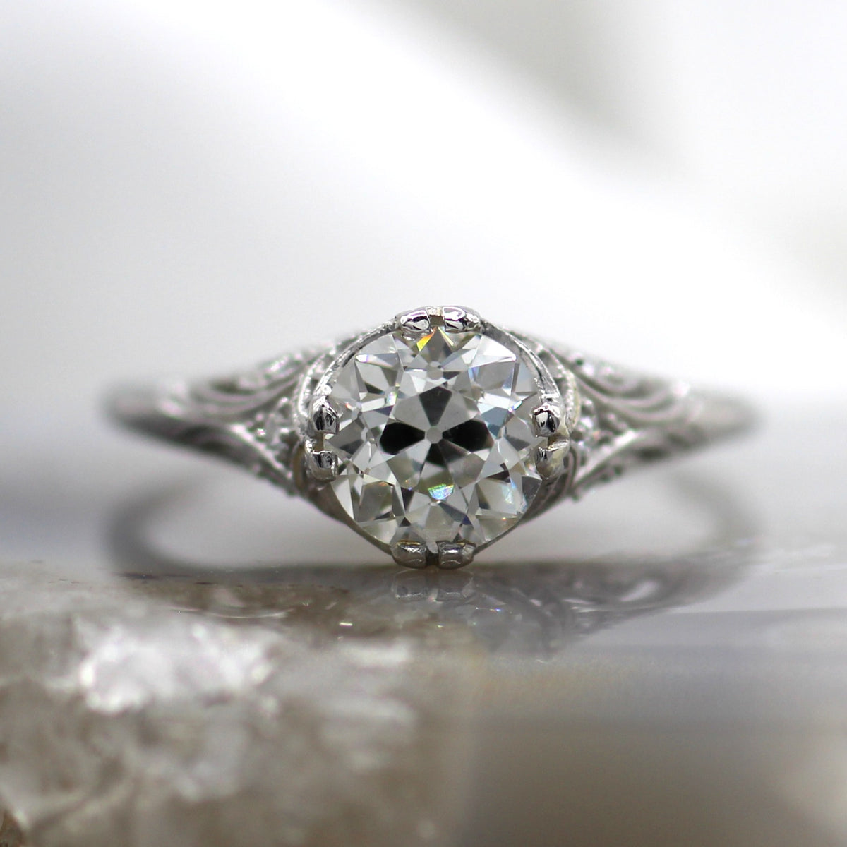 Platinum Old Mine Cut Vintage Diamond Ring
