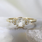 14K Yellow Gold Diamond Accented Rose Cut Diamond Engagement Ring