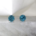 14K White Gold Blue Zircon Stud Earrings