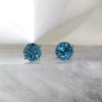 14K White Gold Blue Zircon Stud Earrings