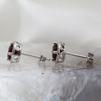 14K White Gold Halo Style Garnet and Diamond Stud Earrings