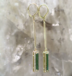 14K Yellow Gold Green Tourmaline and Diamond Elongated Rectangular Halo Style Drop Earrings