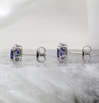 14K White Gold Sapphire and Diamond Cluster Halo Floral Stud Earrings