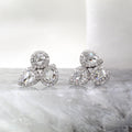 18K White Gold Triple Halo Rose Cut Geometric Diamond Stud Earrings