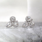 18K White Gold Triple Halo Rose Cut Geometric Diamond Stud Earrings