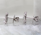 18K White Gold Triple Halo Rose Cut Geometric Diamond Stud Earrings