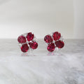 14K White Gold Natural Ruby and Diamond Clover Flower Cluster Stud Earrings