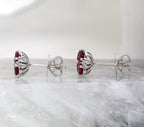 14K White Gold Natural Ruby and Diamond Clover Flower Cluster Stud Earrings