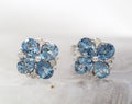 14K White Gold Aquamarine and Diamond Floral Cluster Stud Earrings